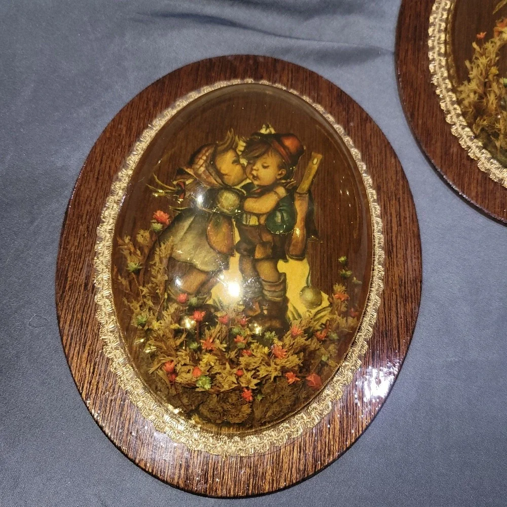 Vintage Goebel Hummel Decoupage 3D Dome Wooden Wall Plaque Pictures Hangings